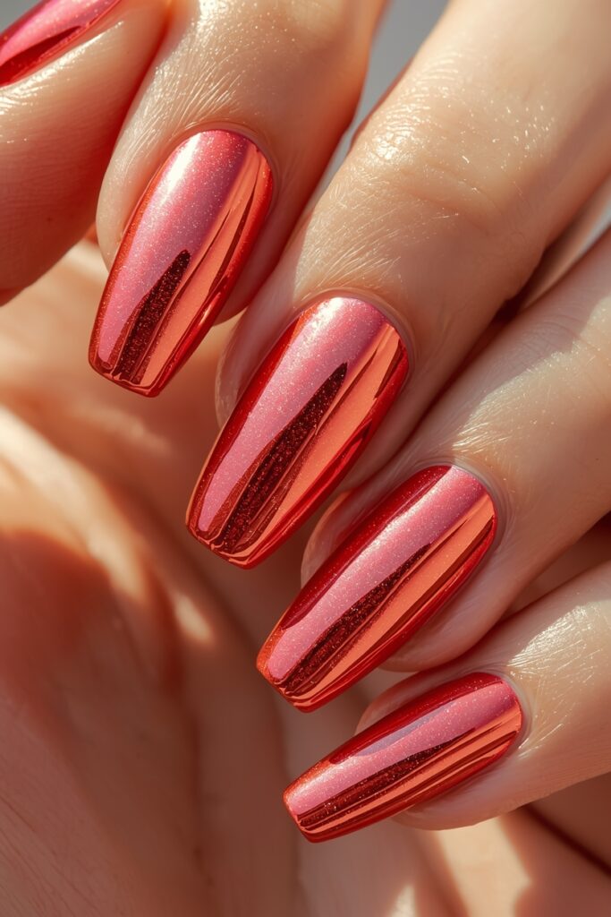 summer nails 2026 coral chrome vivid warm weather manicure trend
