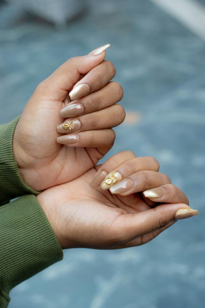 budget nail ideas 2026 gold leaf minimal nails