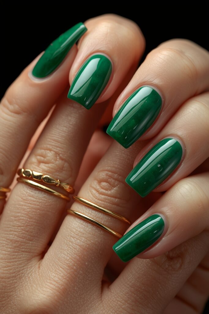 jade green summer nails 2026 deep glossy gemstone finish