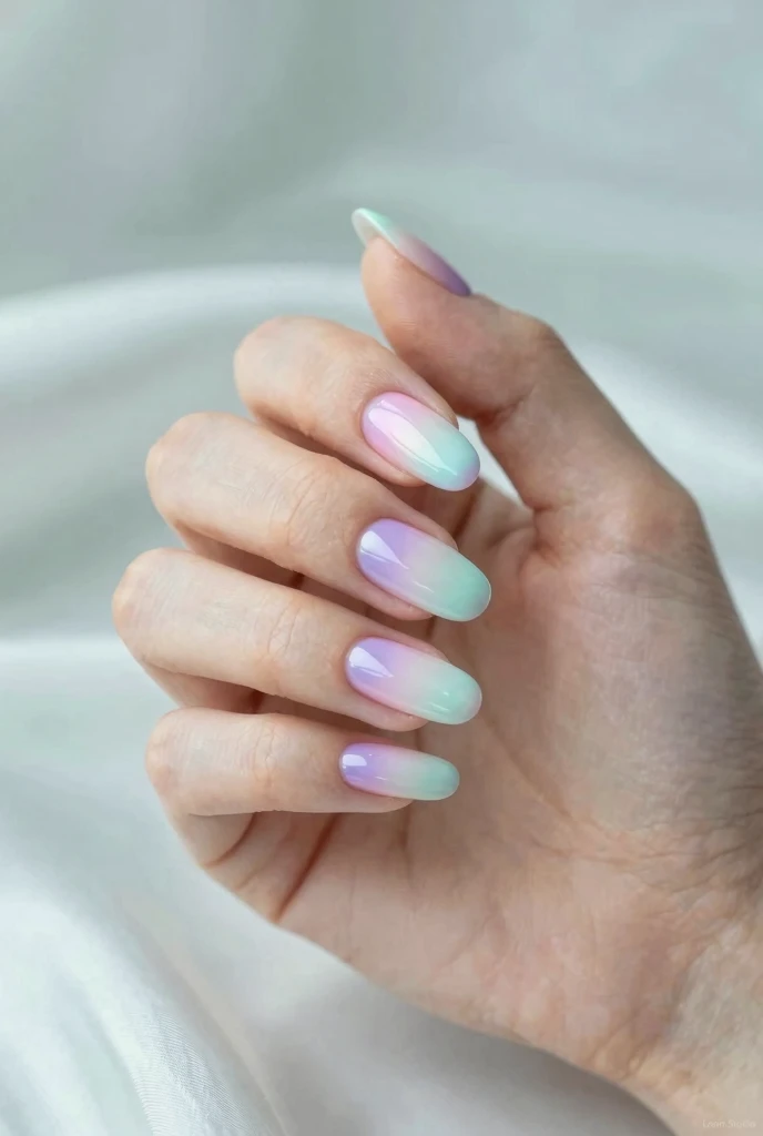 spring nail ideas 2026 with pink and lavender aura gradient nails on coffin shape