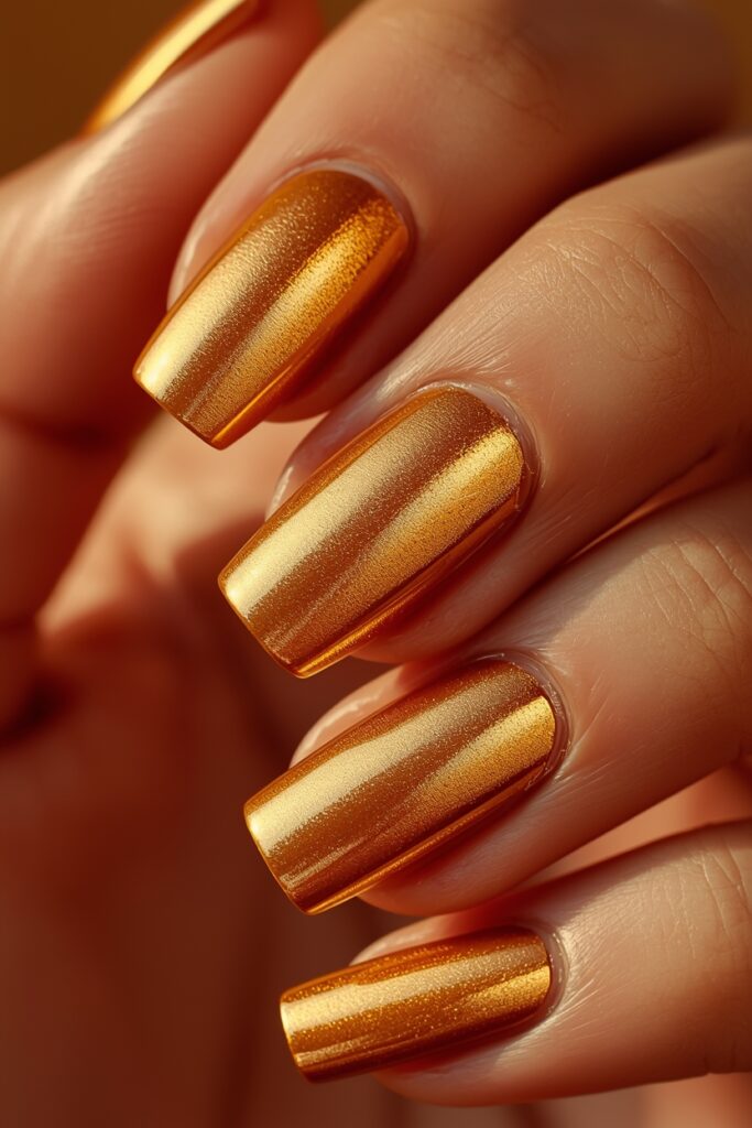 warm gold glazed nails summer 2026 luxury metallic chrome manicure