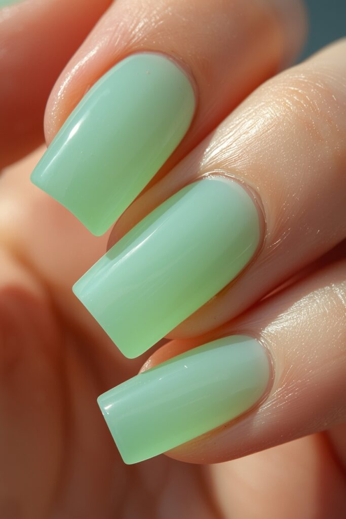 mint green jelly nails 2026 sea glass translucent cool finish