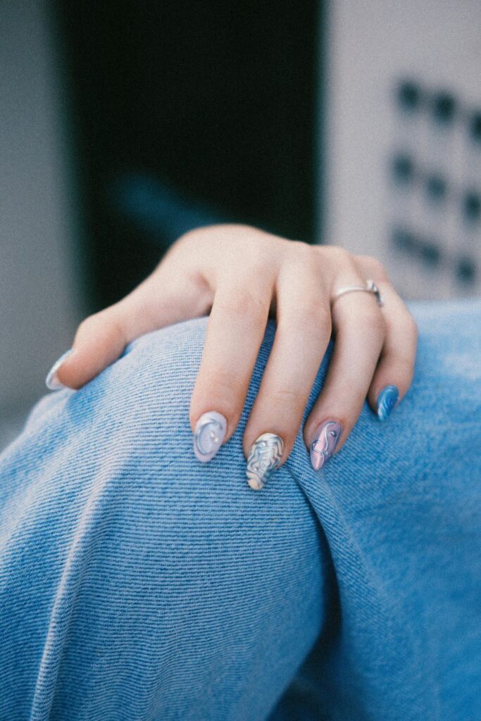 artistic aesthetic nail ideas trendy denim nail design modern style