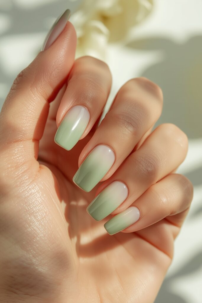 green aura nails 2026 sage matcha gradient ethereal spring look