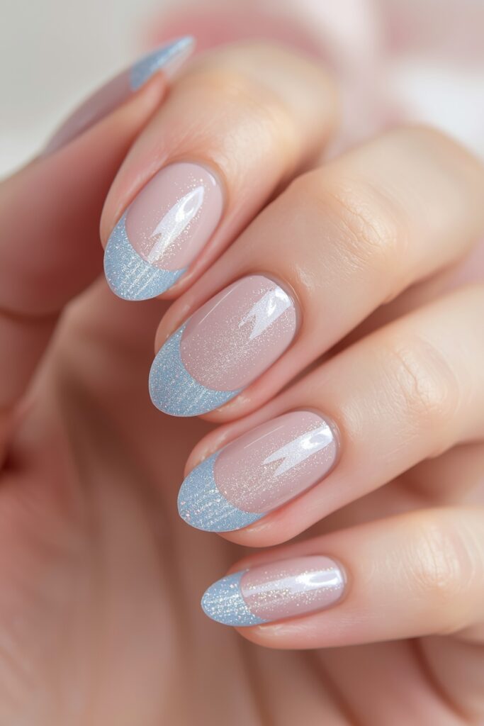 baby blue cat eye French tip nails 2026 magnetic shimmer elegant