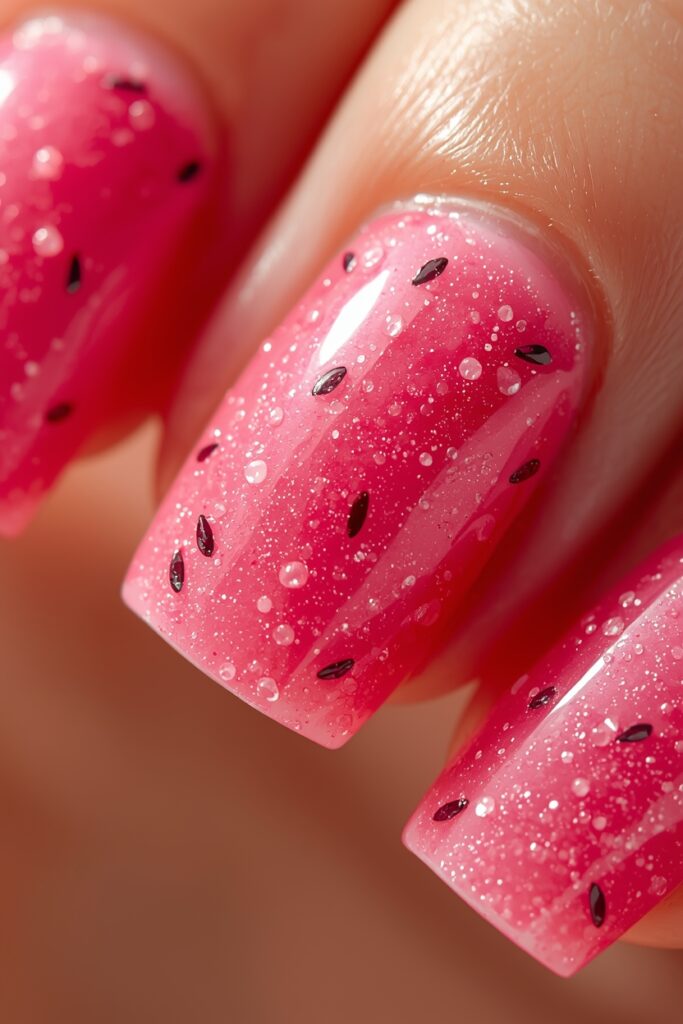 watermelon pink glazed nails summer 2026 vivid joyful chrome finish