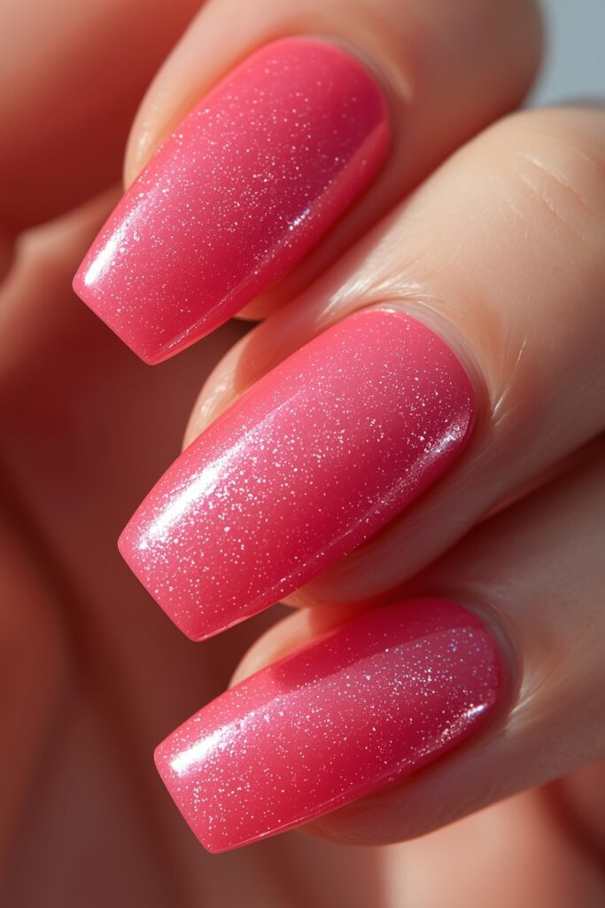 hot pink glazed summer nails 2026 fuchsia pearl shimmer finish