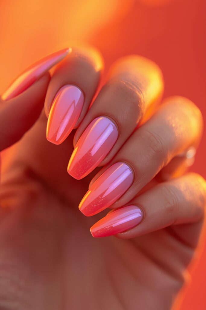 sunset aura nails 2026 multi color gradient coral pink purple