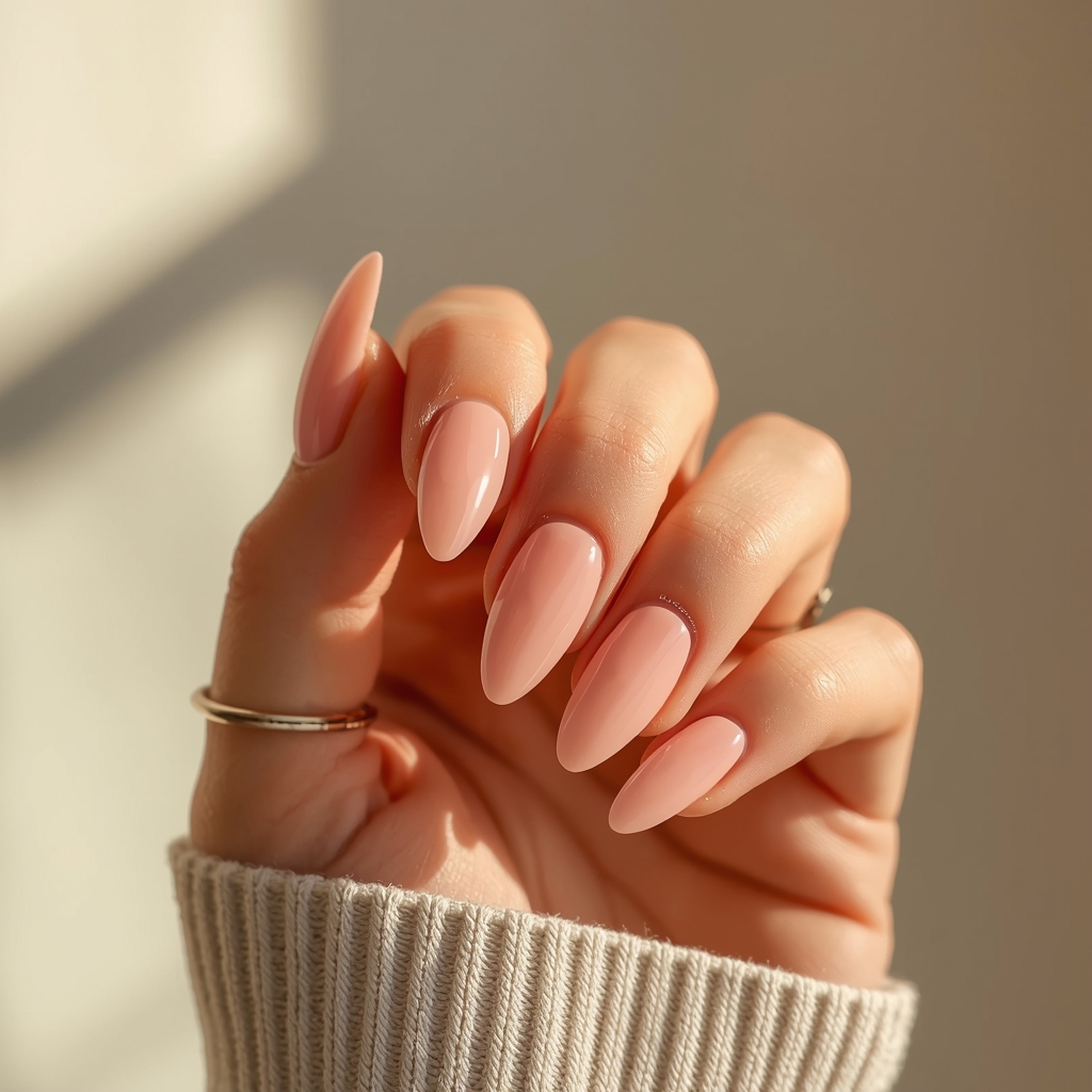 milky pink almond nails spring 2026 soft blush finish