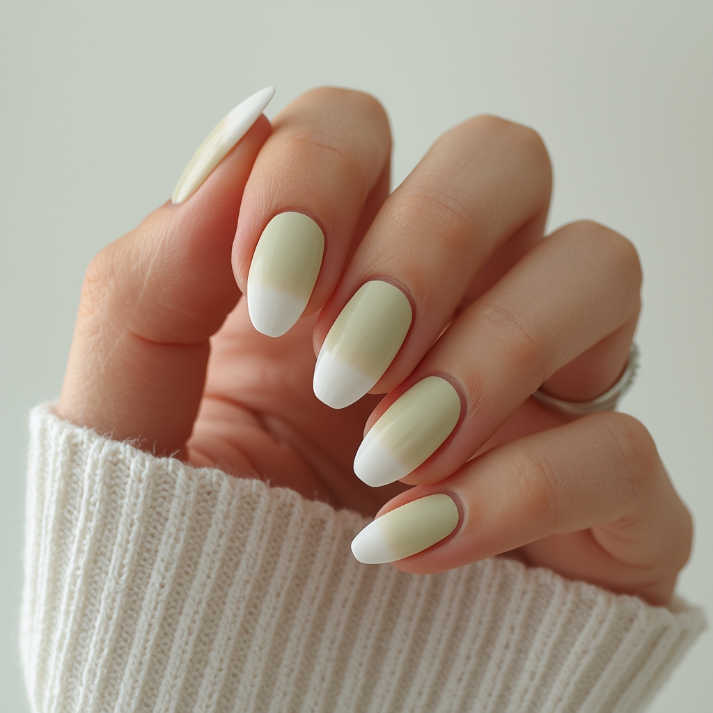 matcha ombre short nails spring 2026 sage to cream