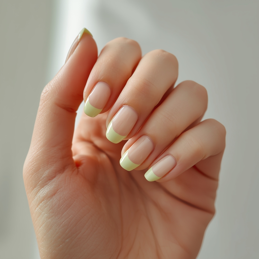 Short nail ideas with matcha French tip nails 2026 minimal short almond