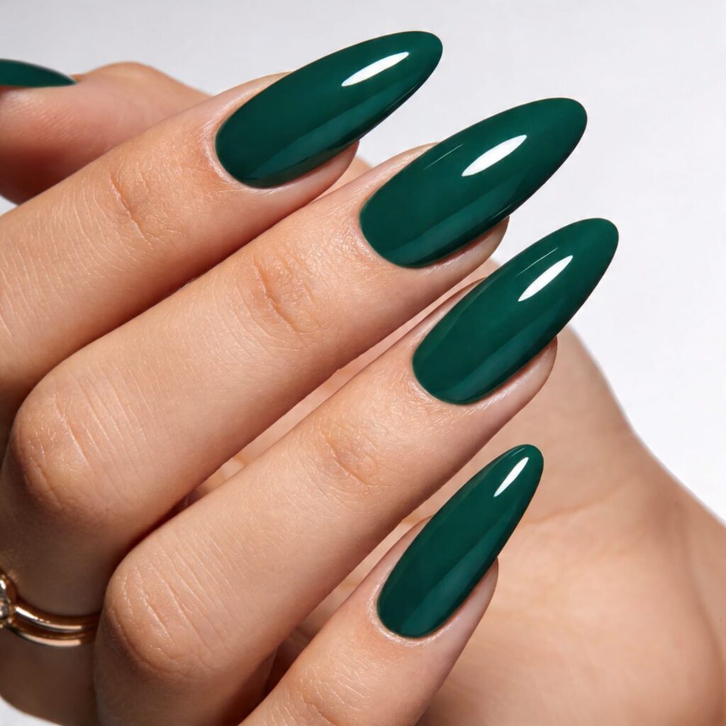 jade gel nails 2026 solid deep green glossy manicure
