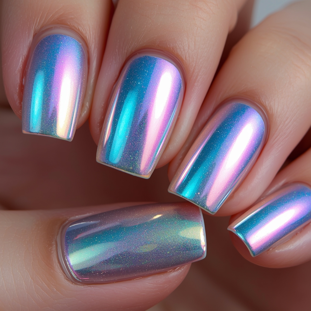 holographic chrome nails spring 2026 rainbow prism mirror shift effect