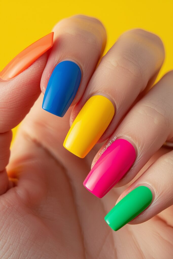 color block bold spring nails 2026 vivid multi color statement manicure