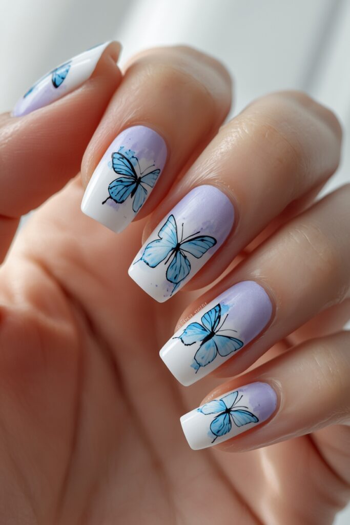  watercolor butterfly nails spring 2026 artistic dreamy soft abstract design