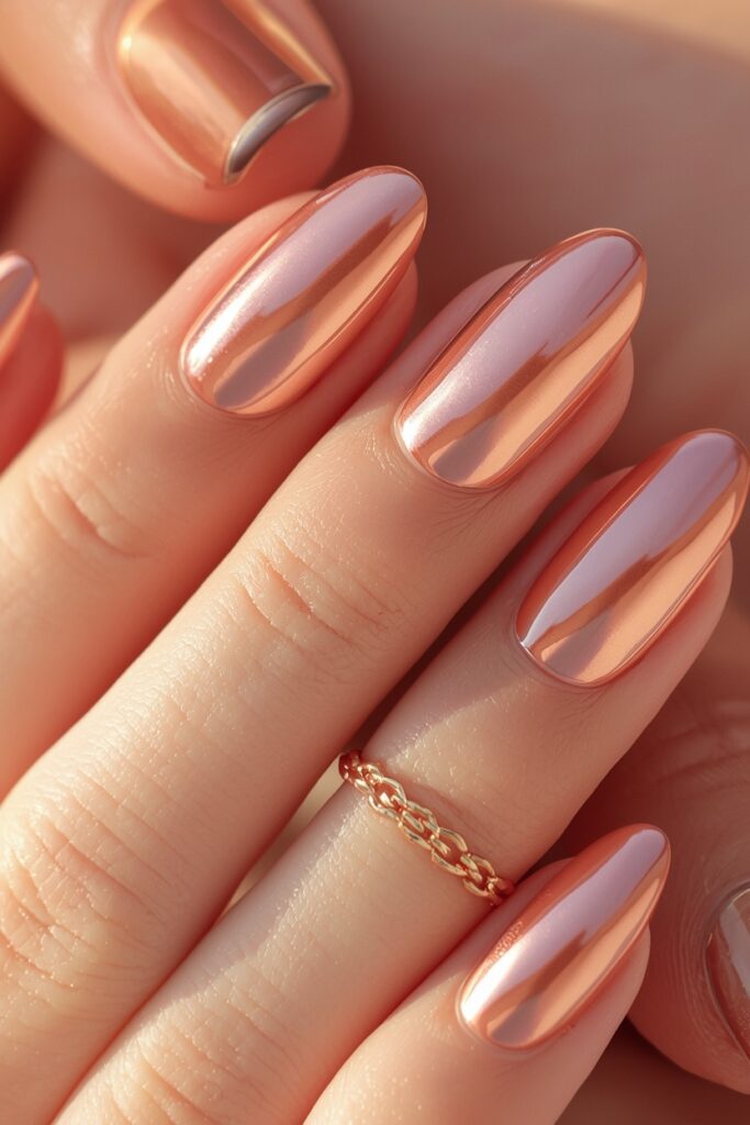 rose gold chrome glazed donut nails at home pearl finish