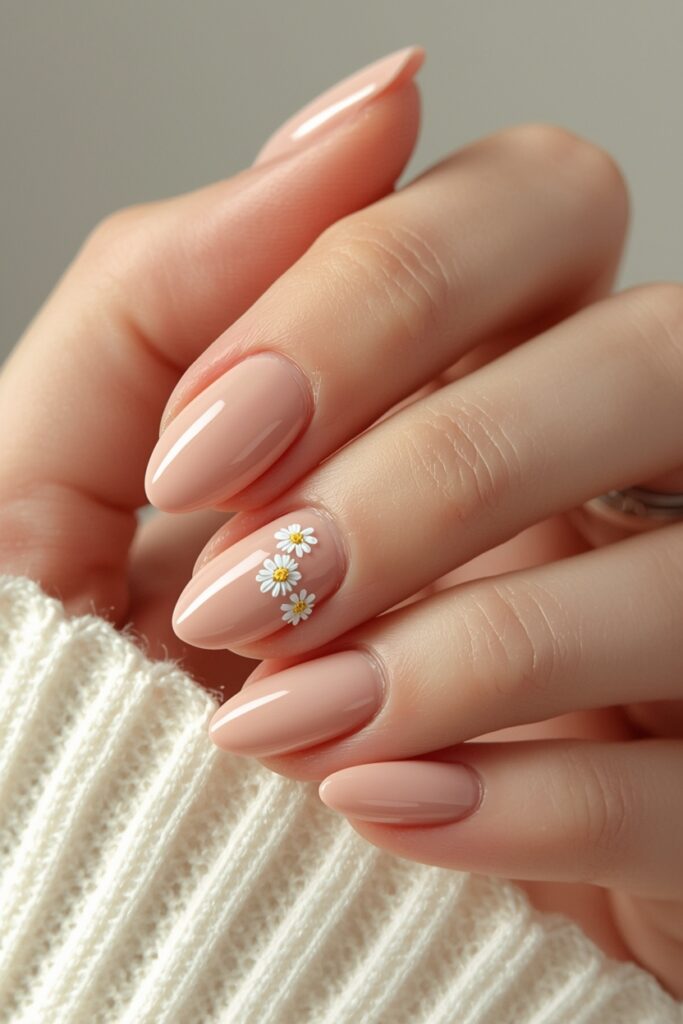 short oval nails micro floral pastel accent spring 2026 feminine