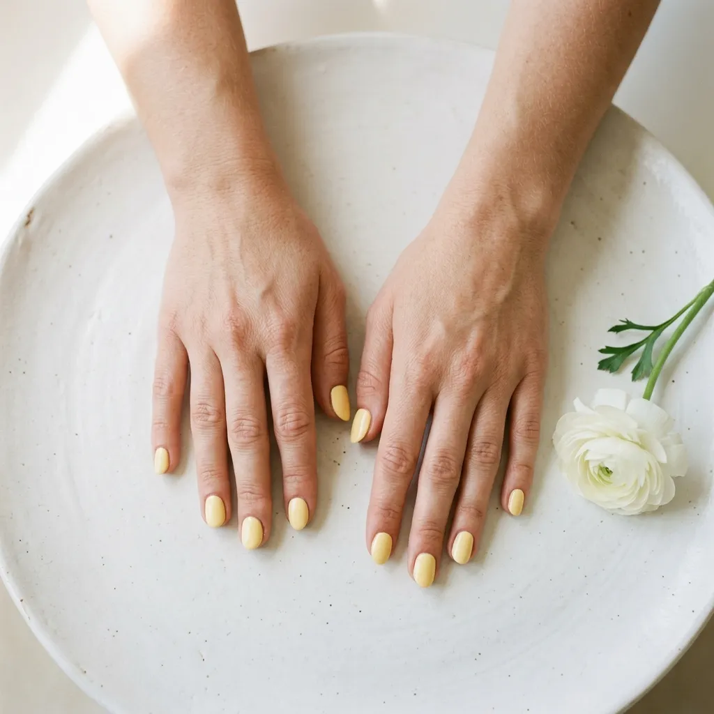 "Butter yellow graduation nails 2026 on short oval shape — spring pastel manicure"