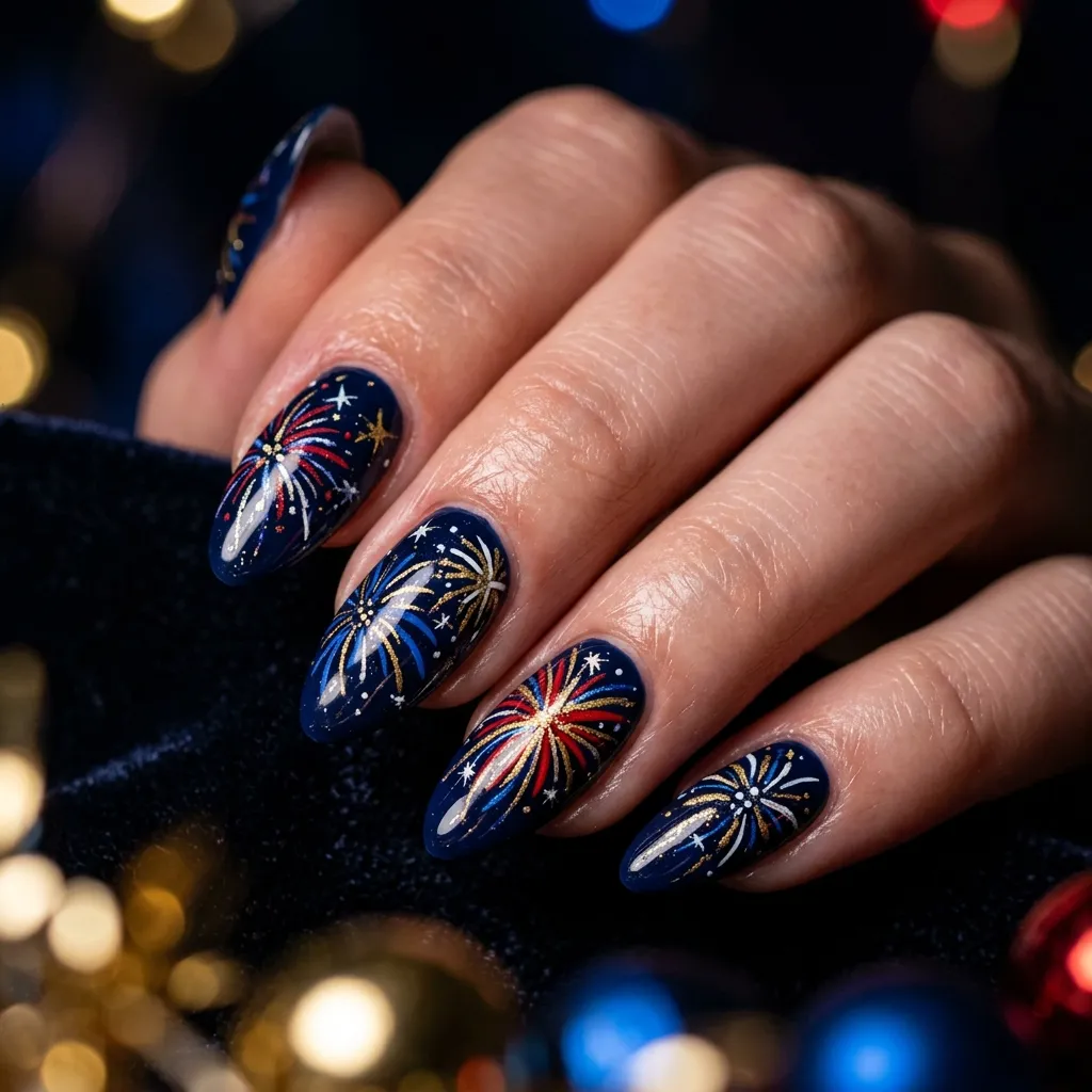 Fireworks nail art design for fourth of july 2026