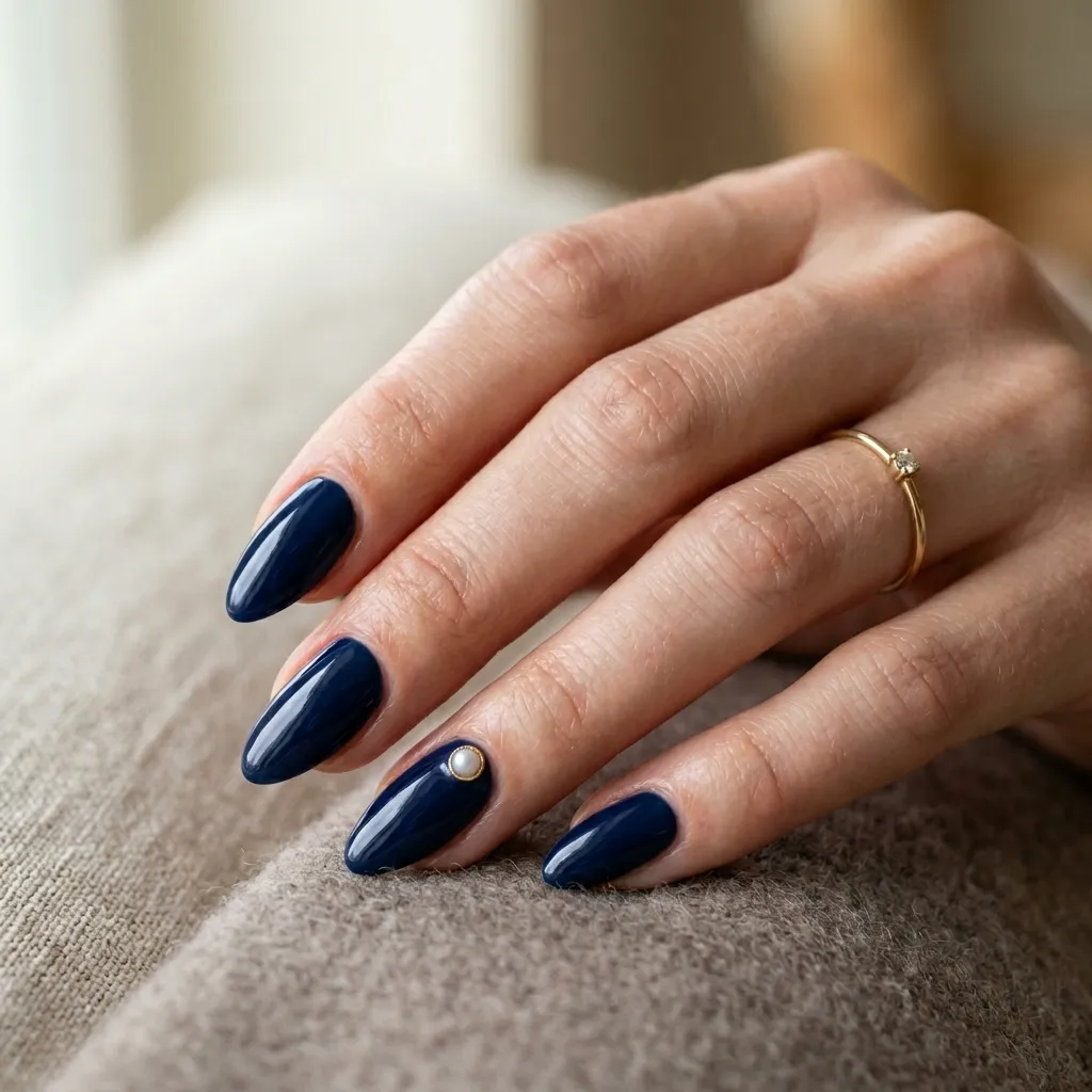 Elegant navy patriotic nails with pearl accent for fourth of july 2026