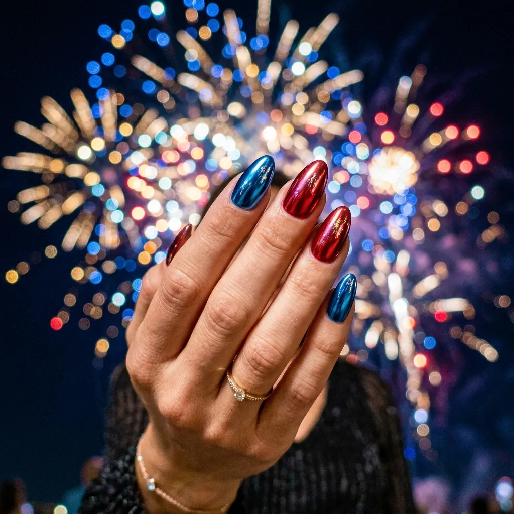 Chrome patriotic nails for fourth of july fireworks evening 2026