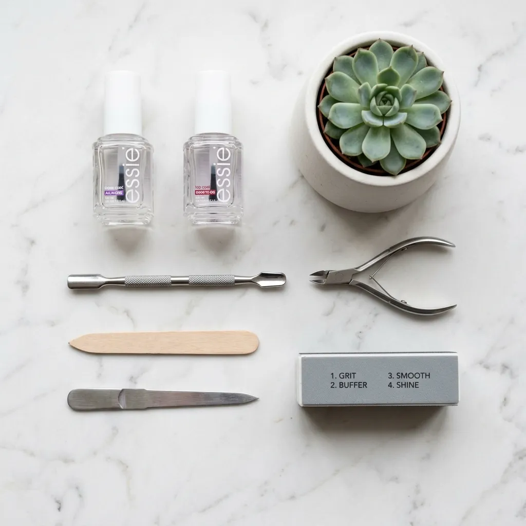 Nail care tools including buffer and top coat for a long-lasting manicure