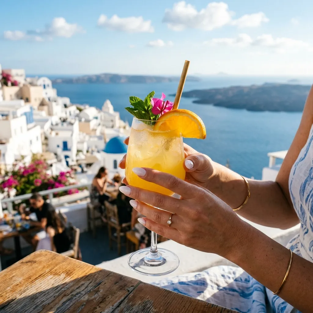 Milky white honeymoon vacation nails 2026 Santorini beach setting