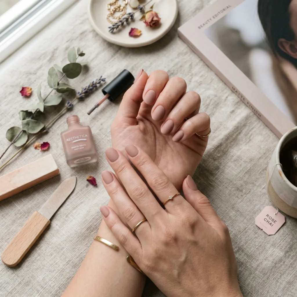 tuscan nail art muted dusty rose short oval 2026