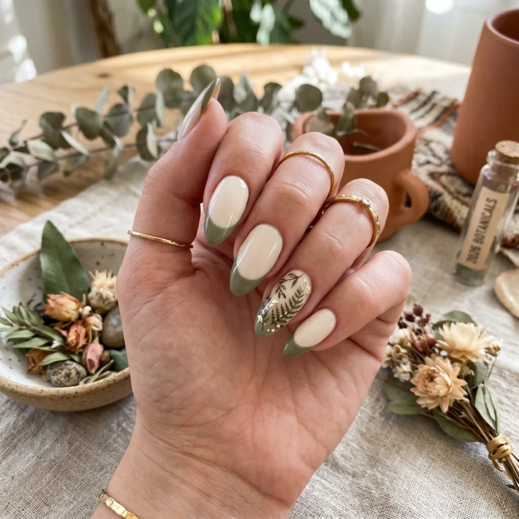 tuscan nail art cream base olive tip french almond 2026