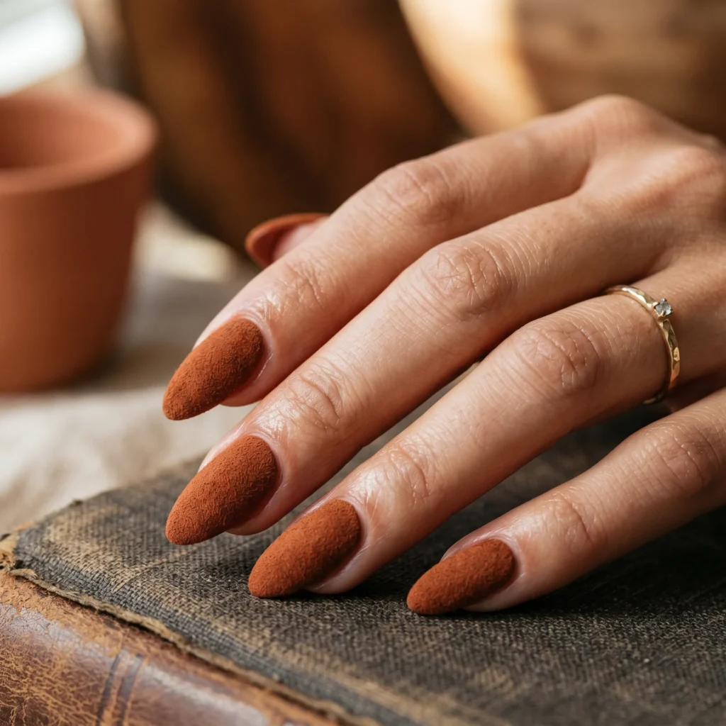  tuscan nail art warm brown suede texture effect 2026