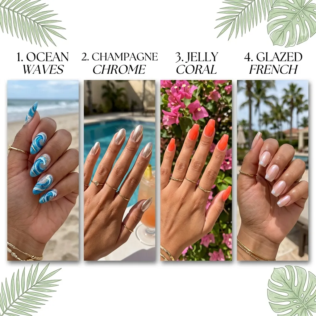 Vacation nails 2026 style collage ocean wave chrome jelly French tip