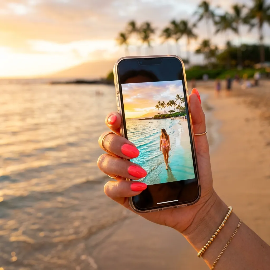 Electric coral vacation nails 2026 photographing well in travel content