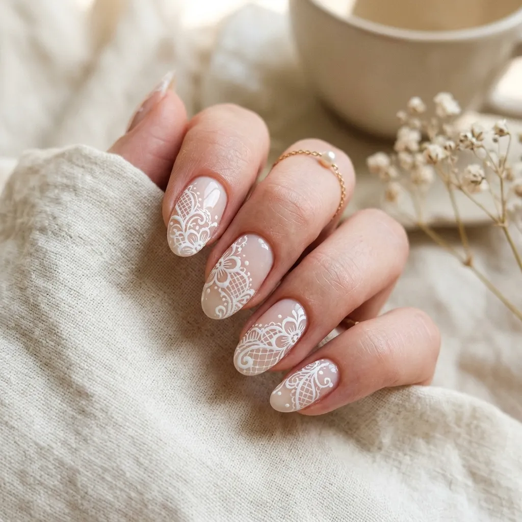 lace nails 2026 lace French tip nails scalloped edge design