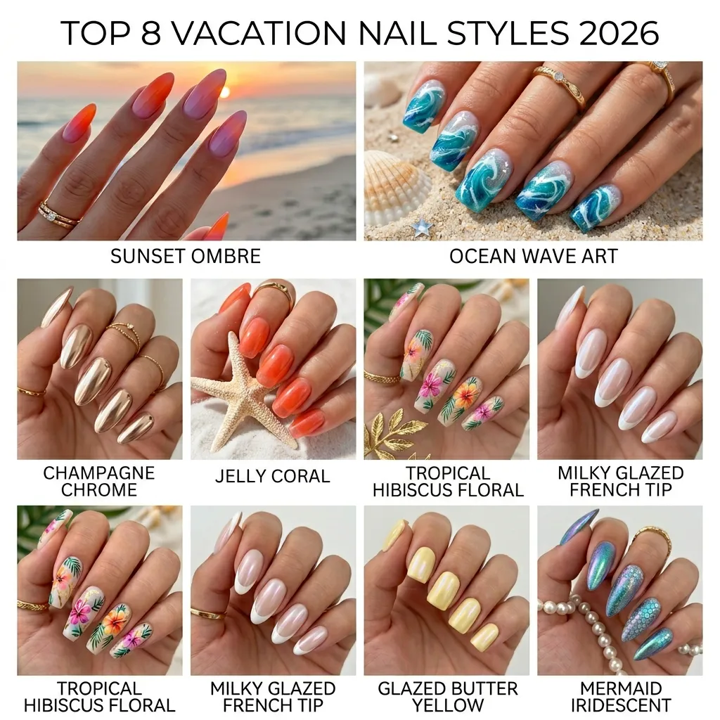 Best vacation nails 2026 ideas collage for every trip and destination