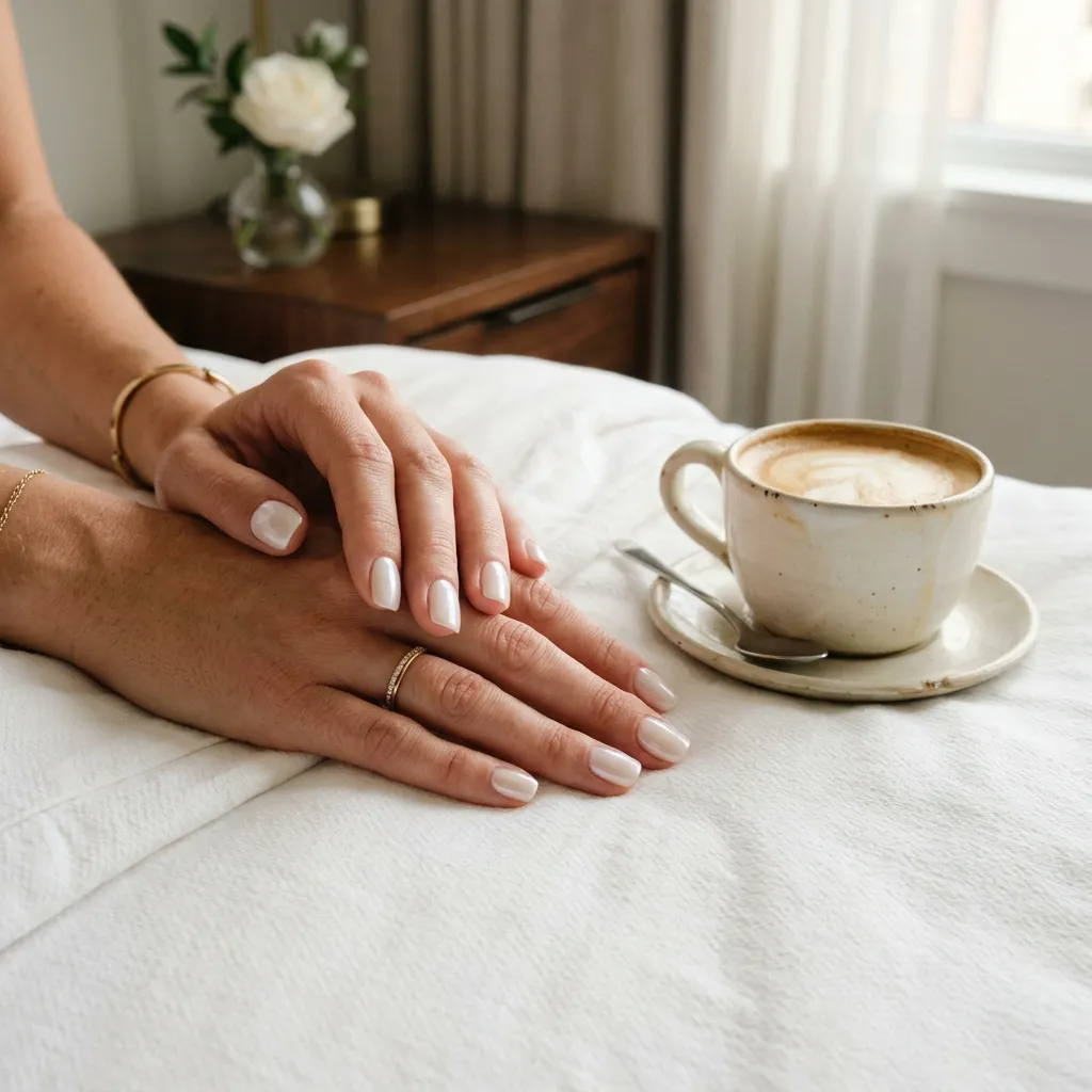 Milky glazed white minimalist resort vacation nails 2026 hotel aesthetic