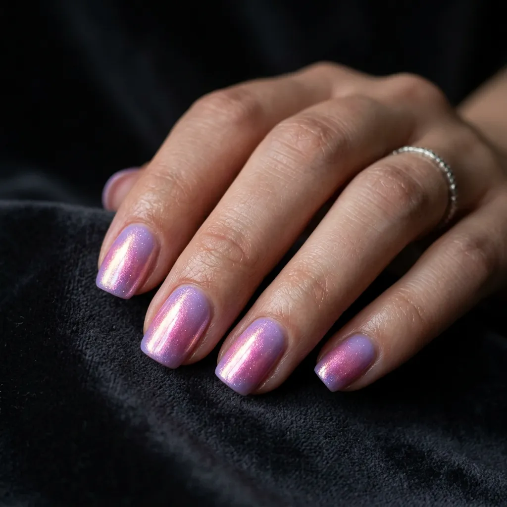 korean nails 2026 aura nails iridescent lavender pink chrome squoval