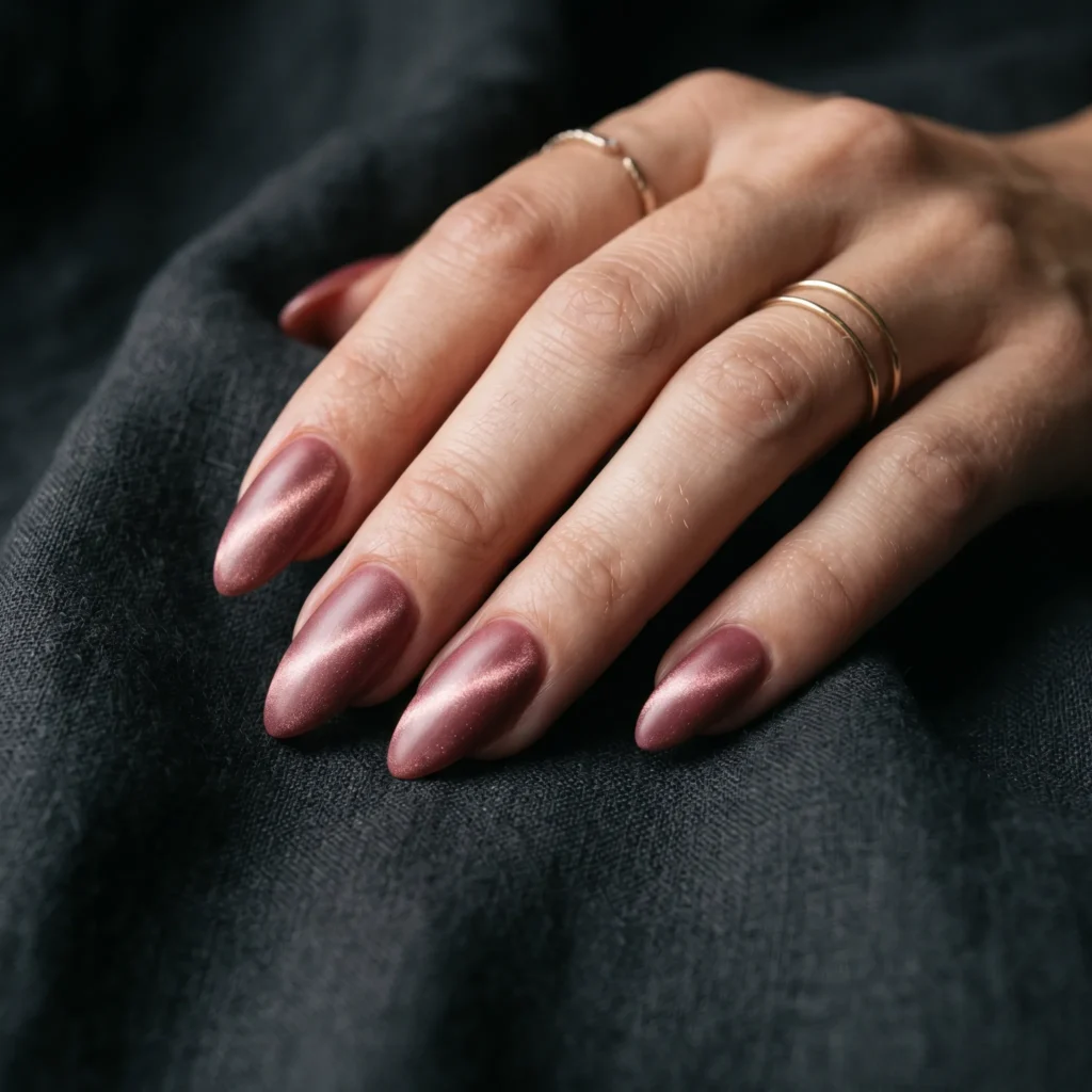 Mother's Day nails 2026 &mdash; soft rose cat eye magnetic gel nails, satin finish spring manicure