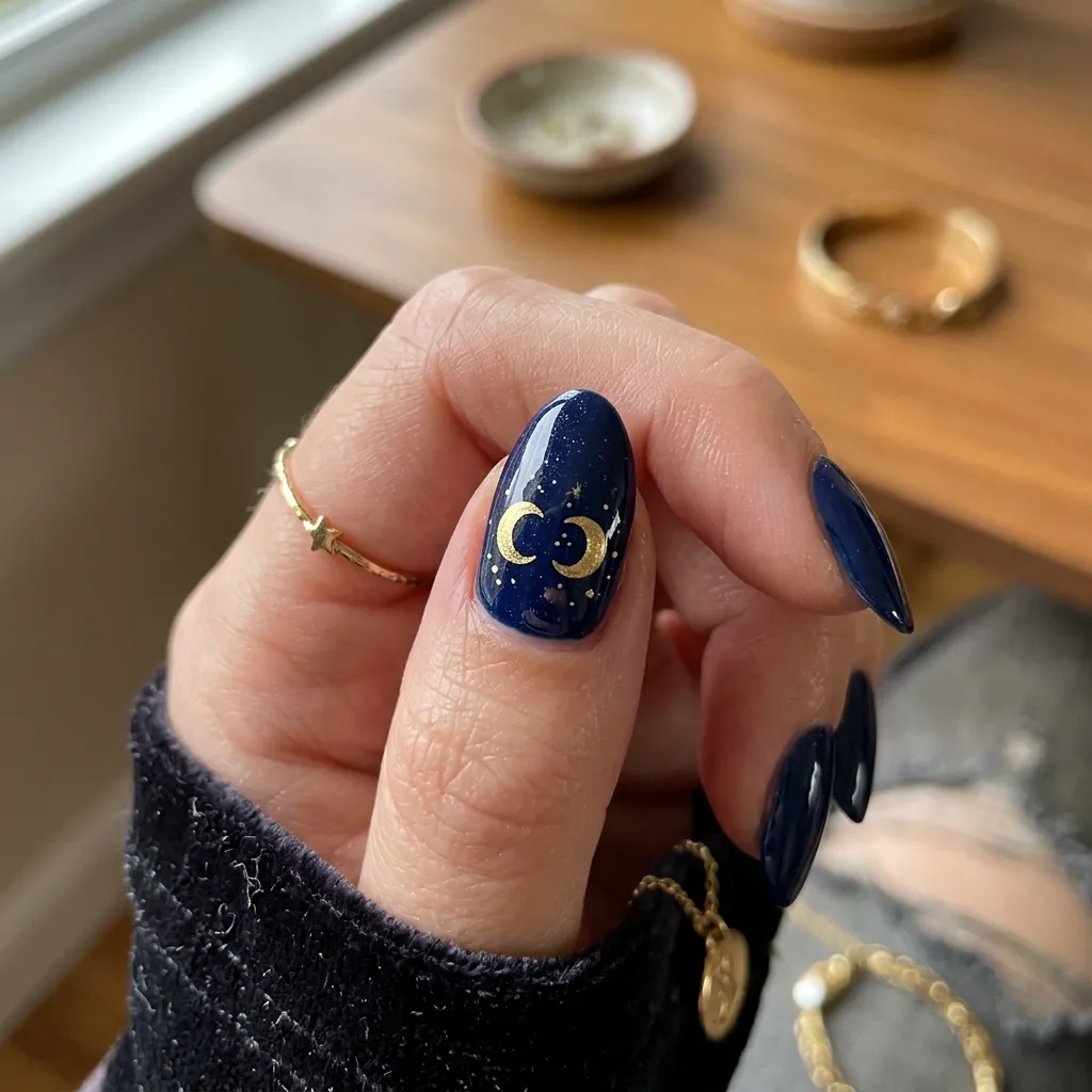 gemini nails 2026 twin motif moons gold detail