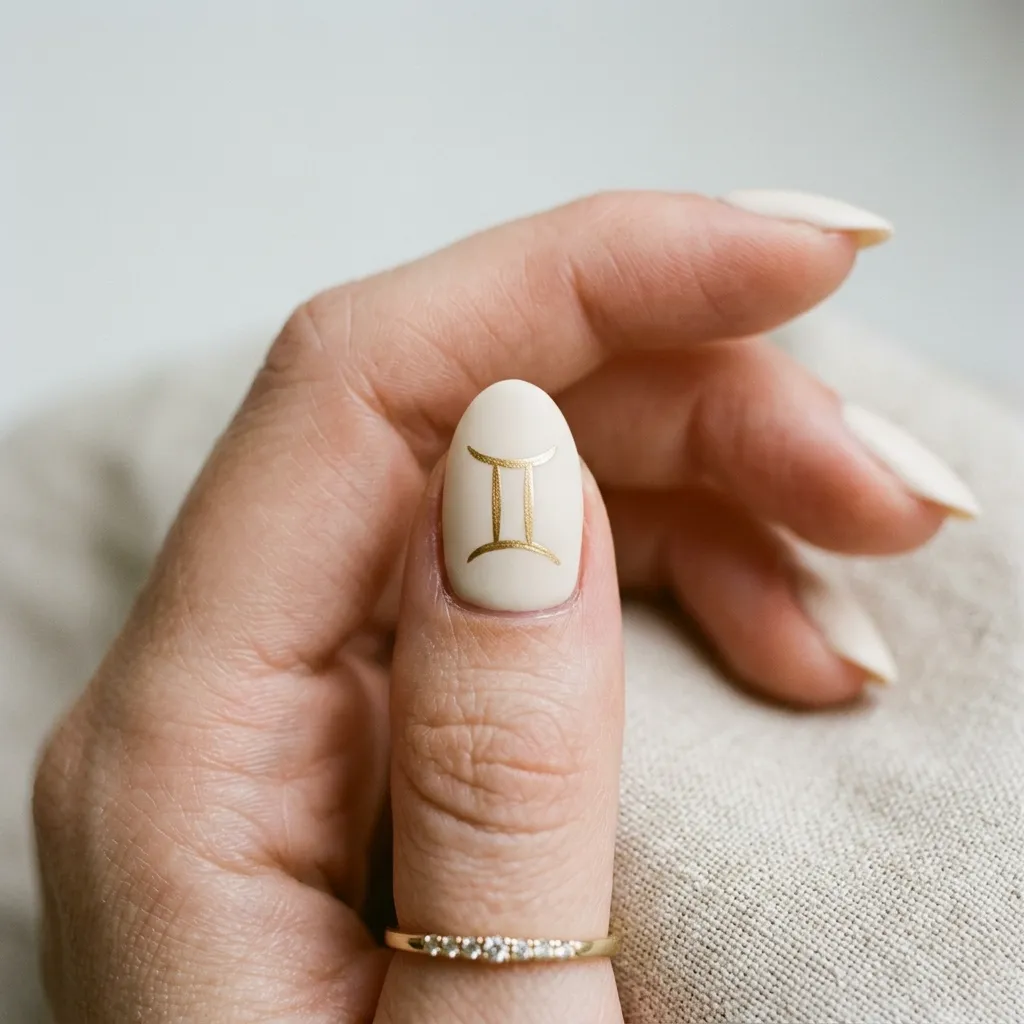 gemini nails 2026 glyph II gold accent cream base