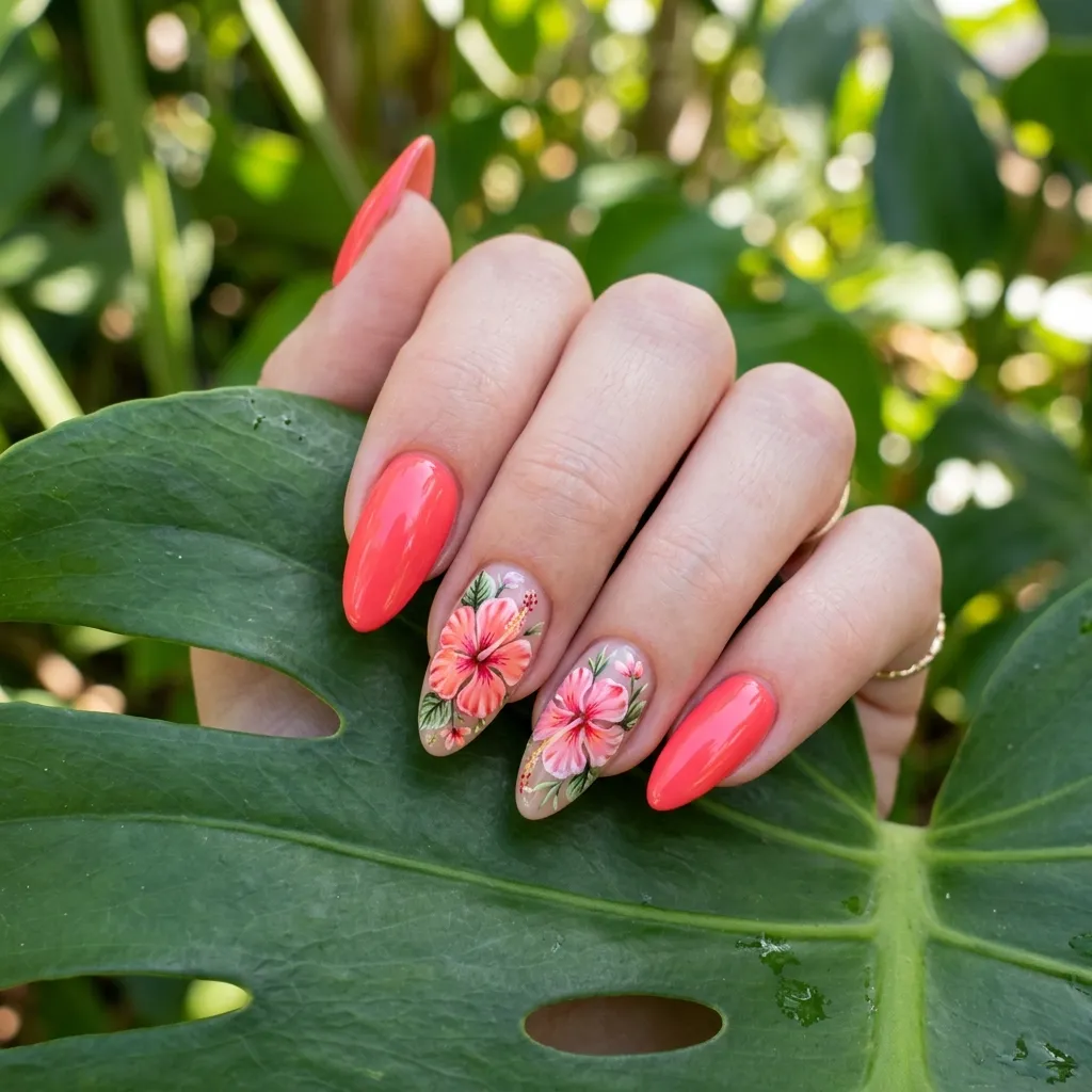tropical hibiscus nail art for beach vacation 2026