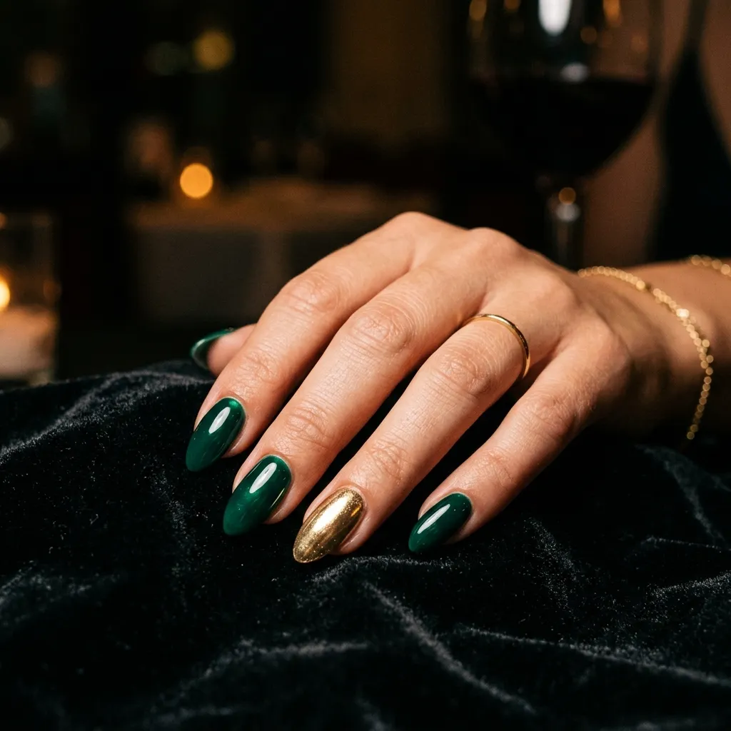 bruno mars nail art emerald green gold chrome accent