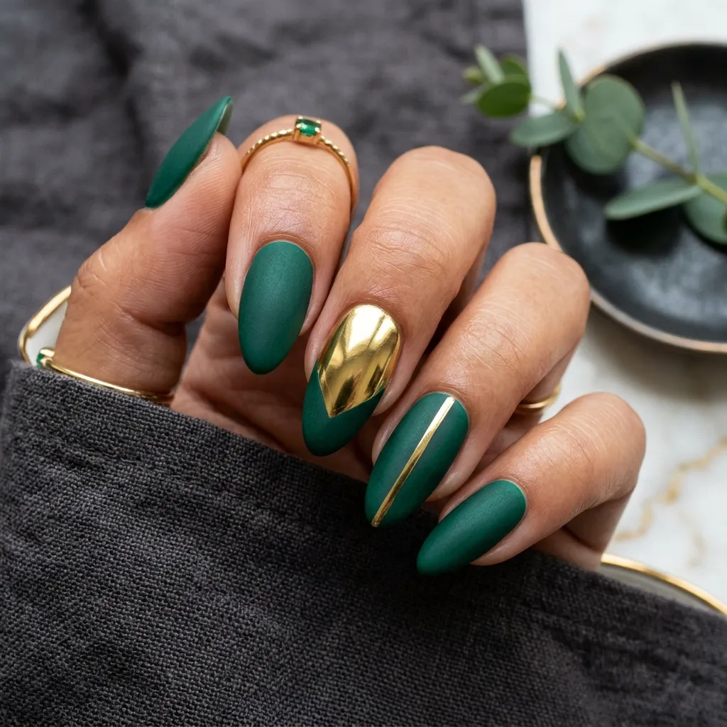 bruno mars nail art matte emerald velvet chrome gold