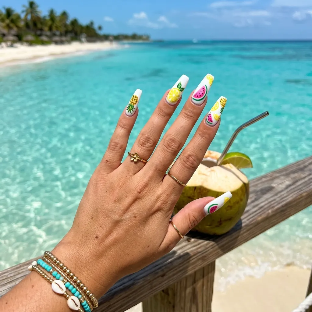 tropical fruit nail art beach vacation 2026 Caribbean