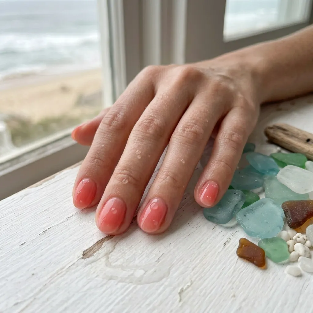 gel beach nails 2026 with water droplets after swimming