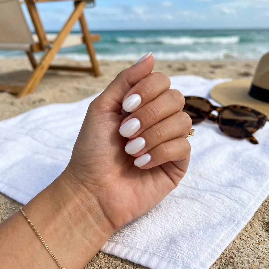 milky glazed white beach nails 2026 short oval