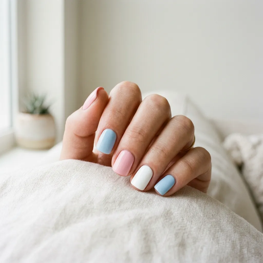 trans flag pride nail art pastel blue pink white skittle