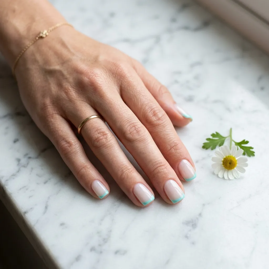 Mykonos inspired French tip beach nails 2026 Mediterranean