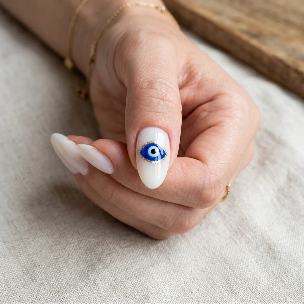 greek nails 2026 evil eye accent nail