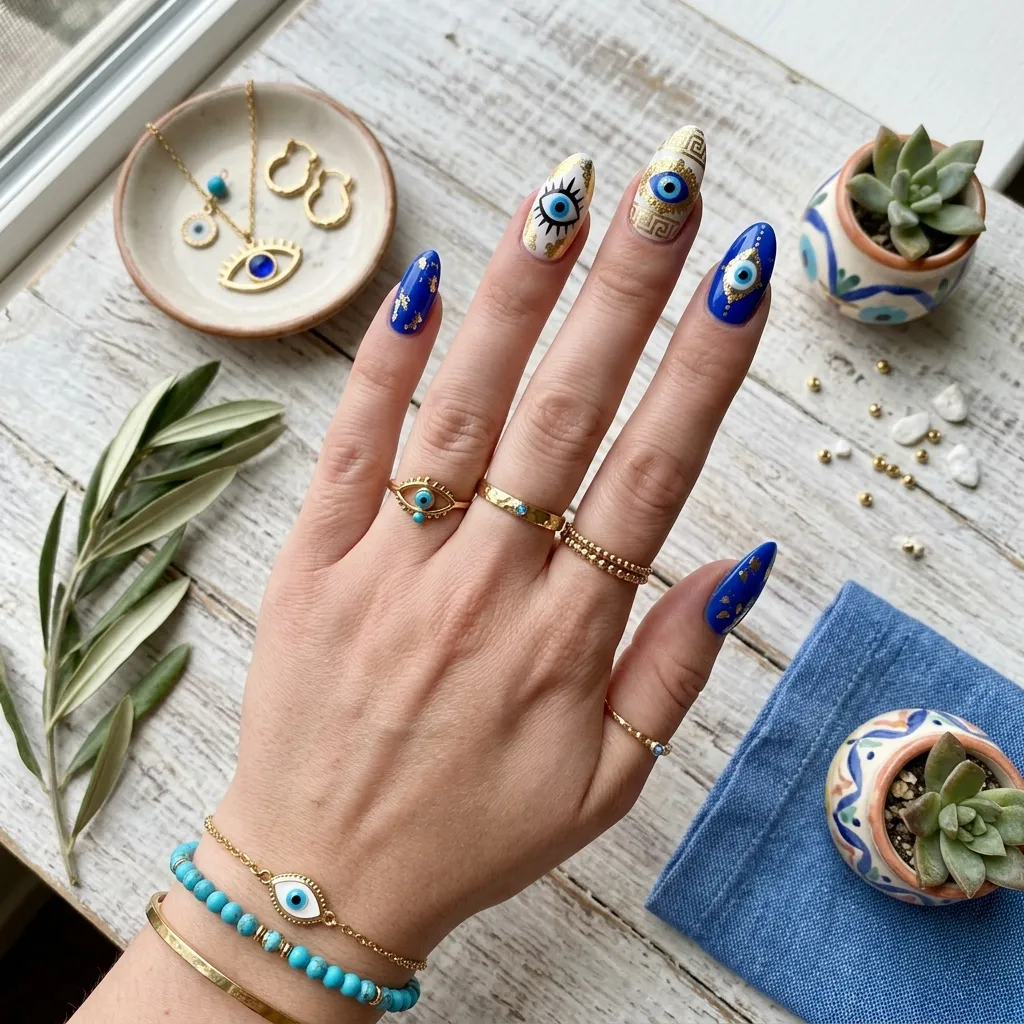 greek nails 2026 full set with jewelry
