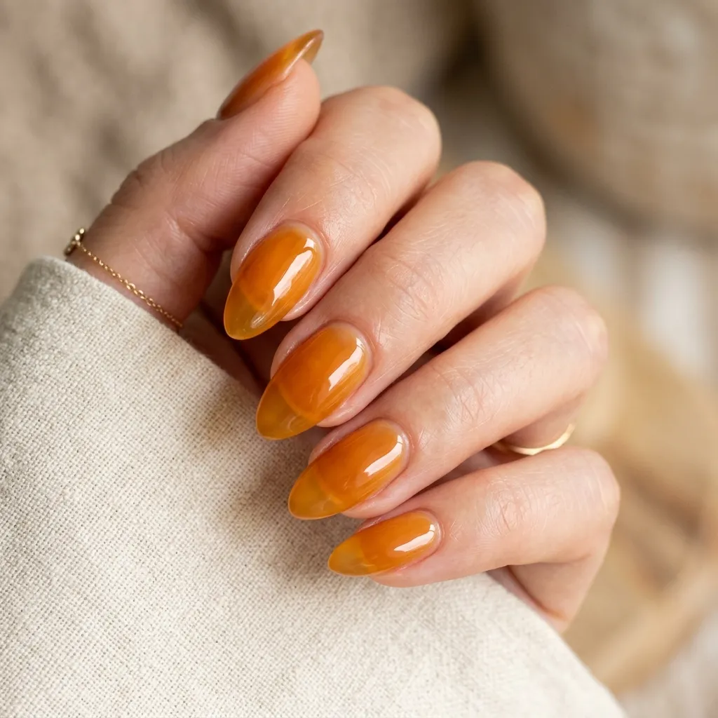 July Nails 2026 soft amber honey jelly nails